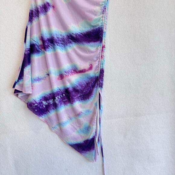 Blanc Clothing Tie Dye Asymmetrical Bodycon Mini Dress Purple Blue Pink Y2K S - Picture 6 of 8